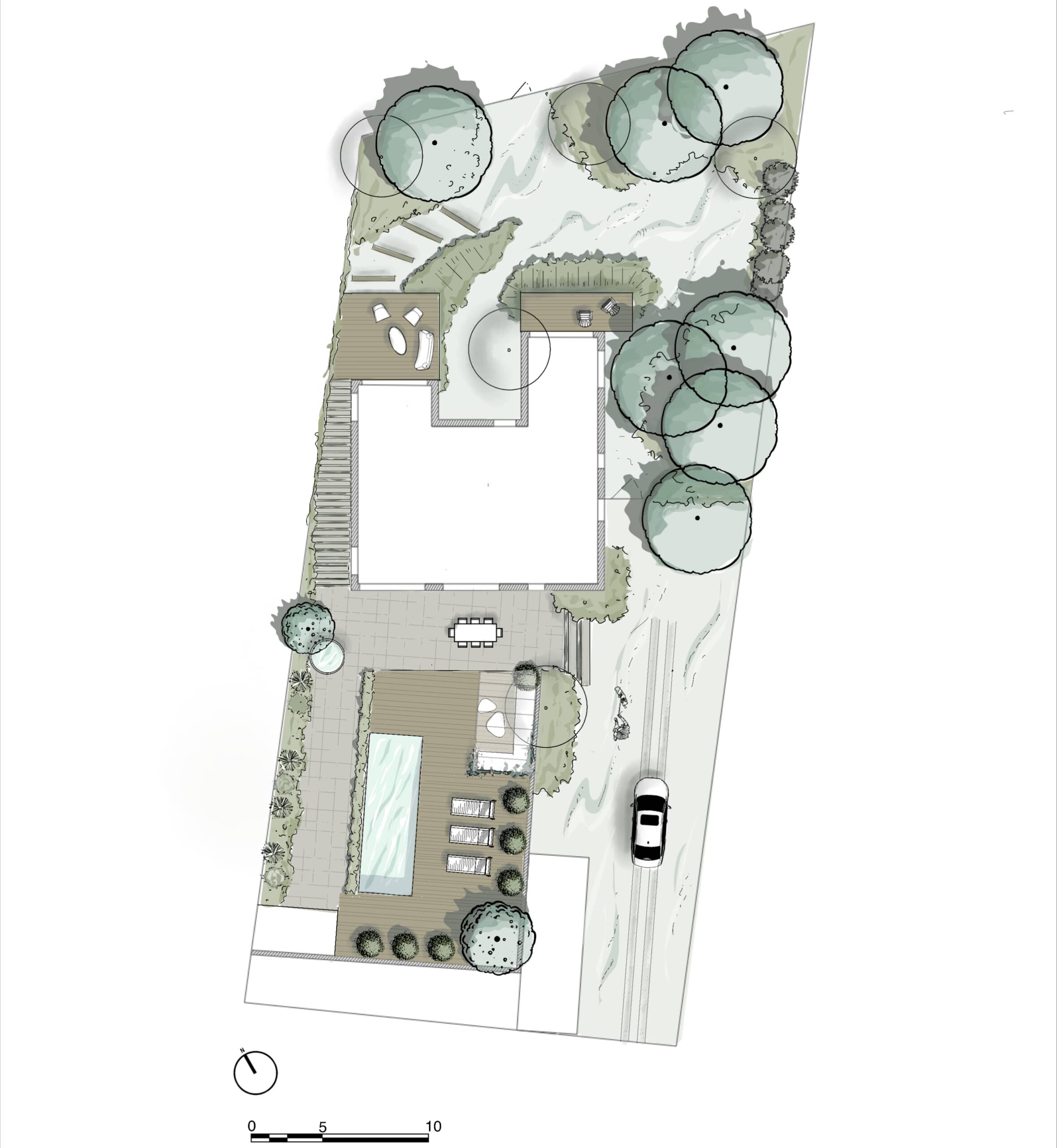 plan de masse du jardin avec une piscine