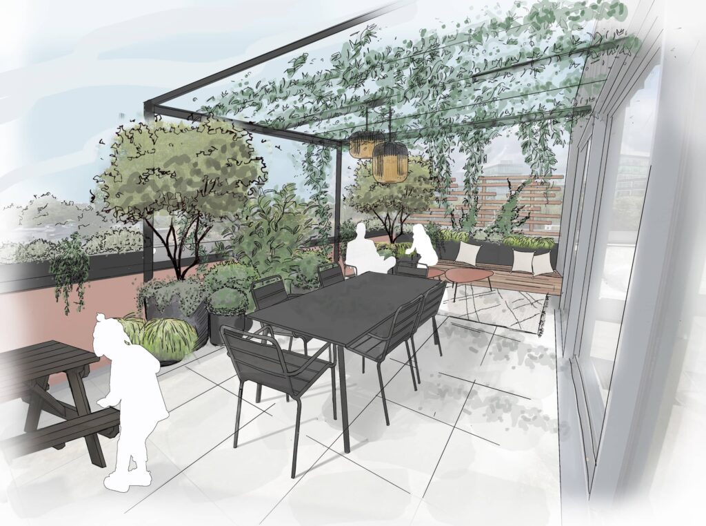 croquis terrasse avec pergola